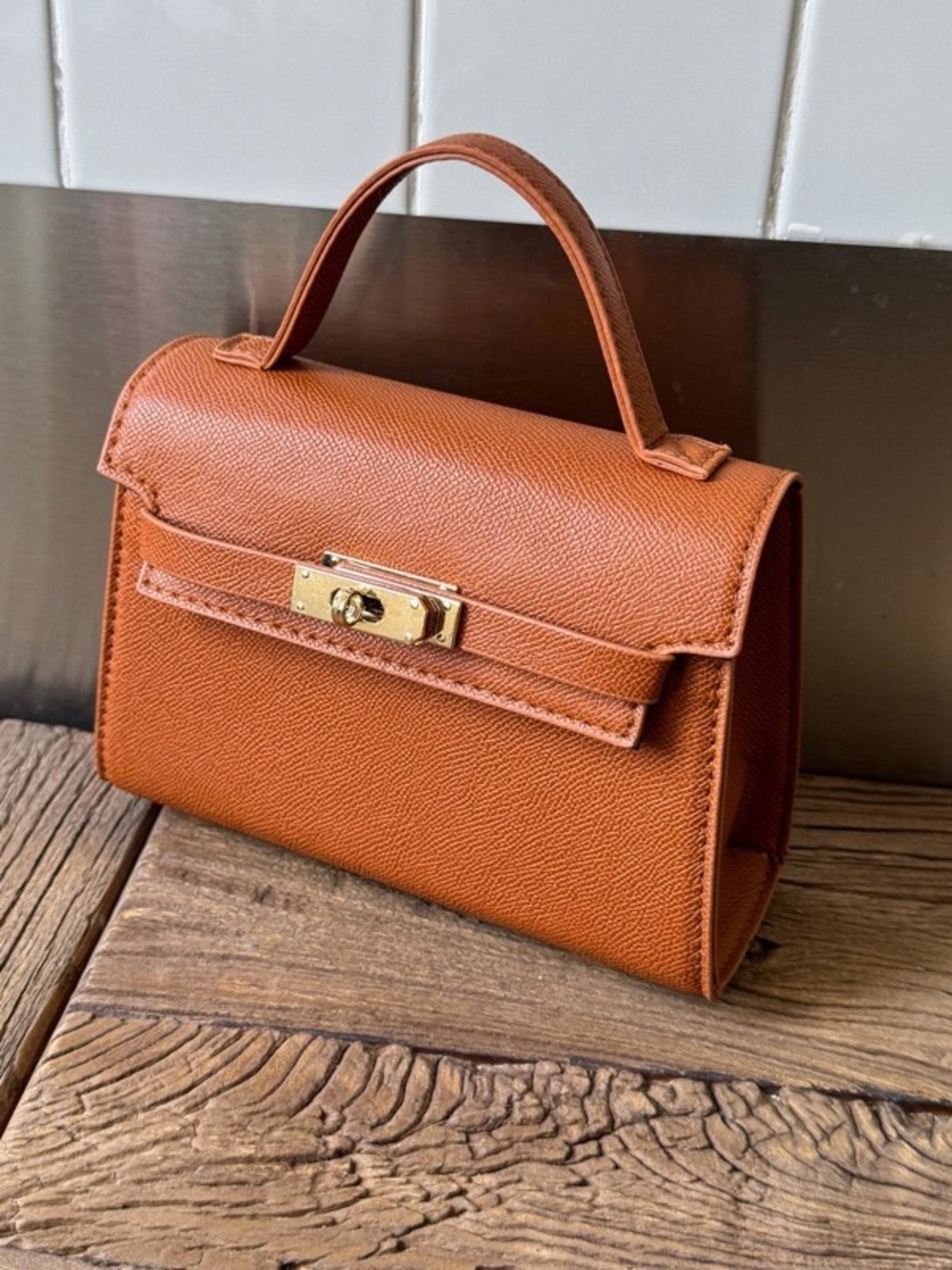 Classic Top-Handle Women's Bag in Cognac Brown